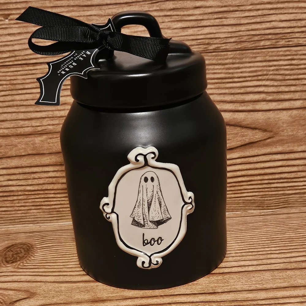 Rae Dunn BOO! Ghost Black Halloween Baby Canister - Picture 3 of 5